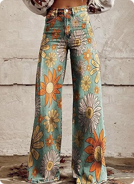 Baggy Jeans for Women Vintage 90s Floral Print